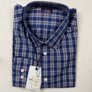 UNTUCKit Men's‎ 2XLT Slim Alte Reben Plaid Wrinkle Free Button Down Shirt Navy